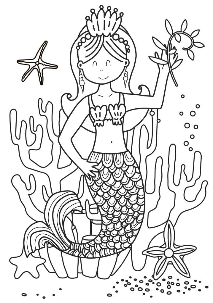 Desenho de Bela Sereia para Colorir