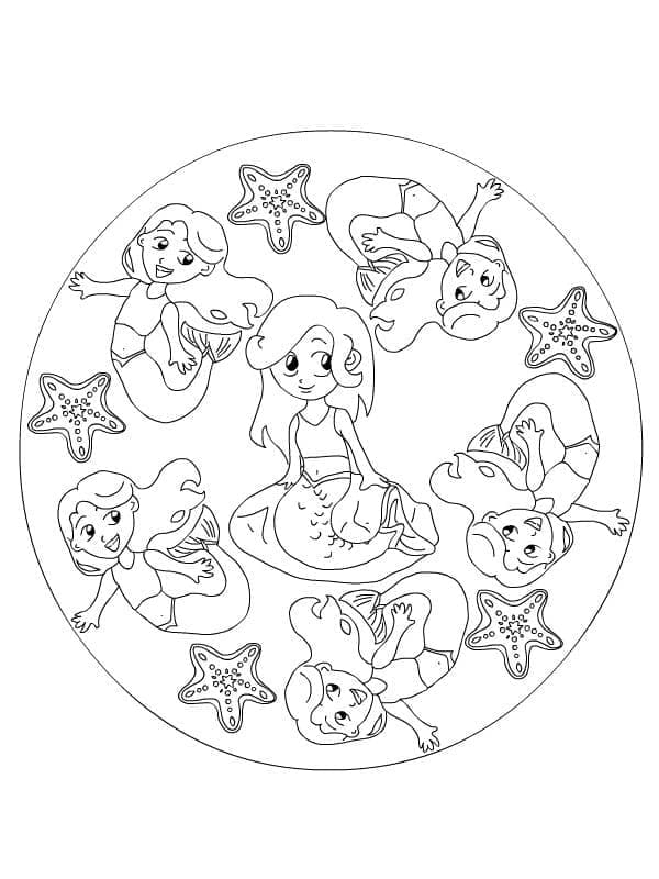 Desenho de Mandala de Sereia para Colorir