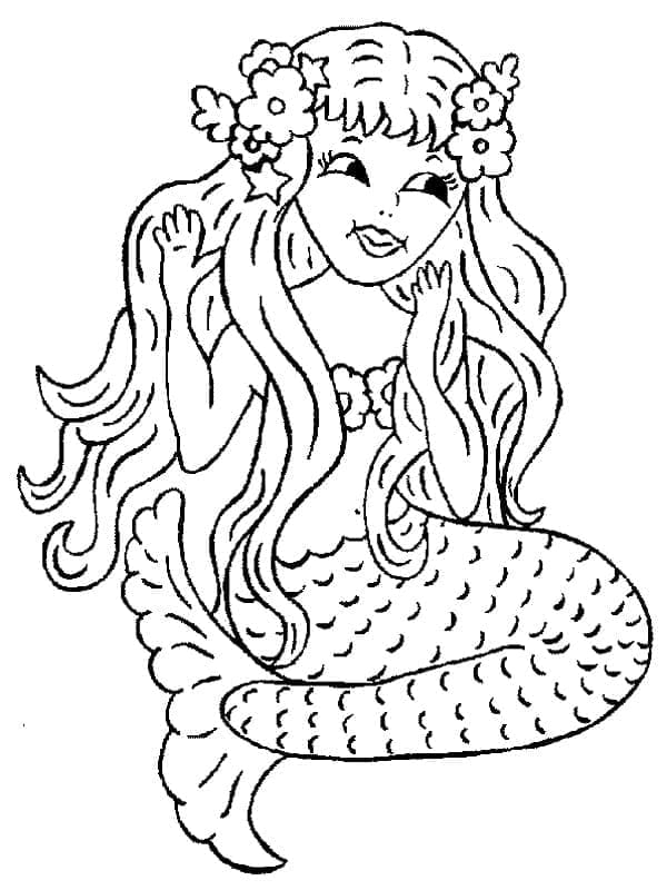Desenho de Sereia Alegre para Colorir