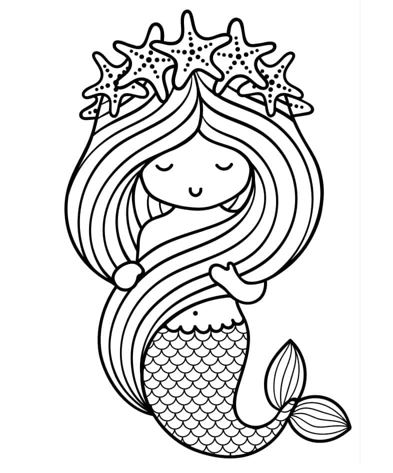 Desenho de Sereia Feliz para Colorir