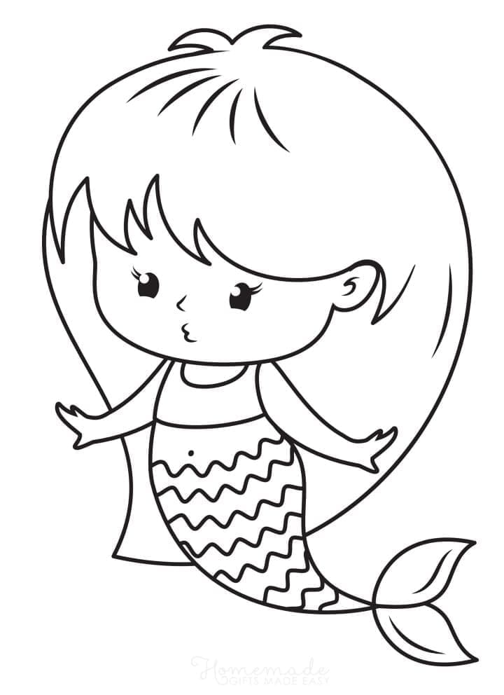 Desenho de Sereia Fofa para Colorir