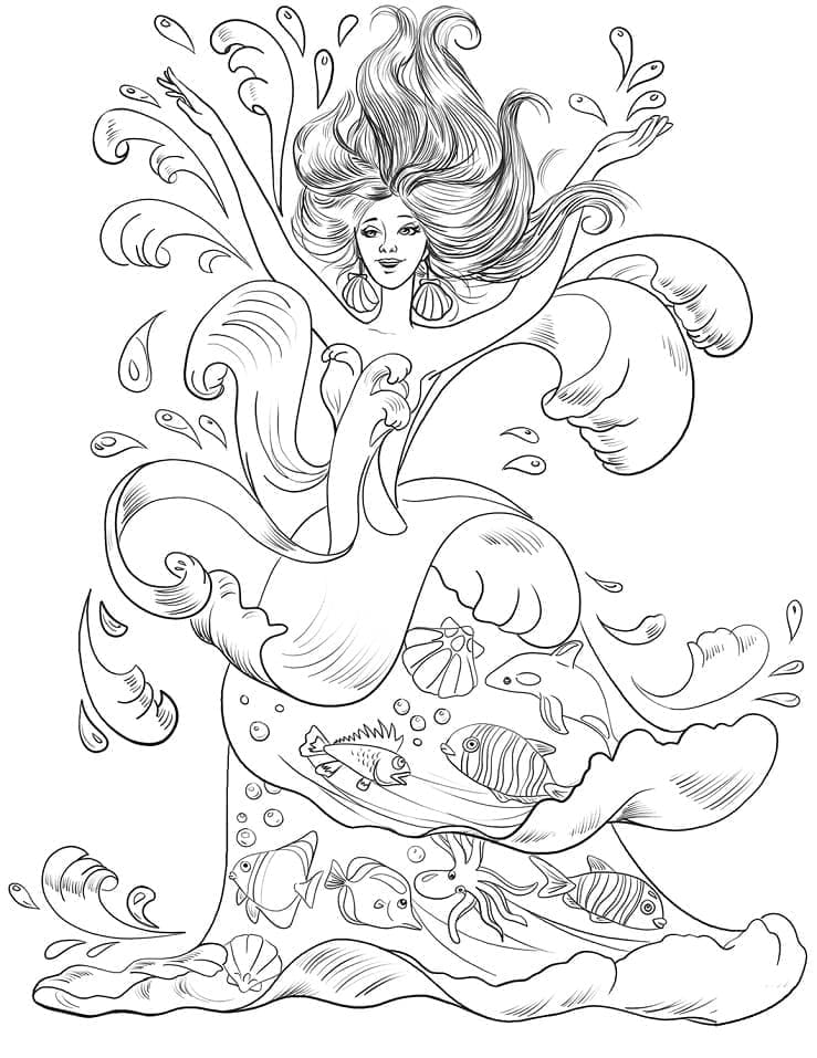 Desenho de Sereia Glamorosa para Colorir