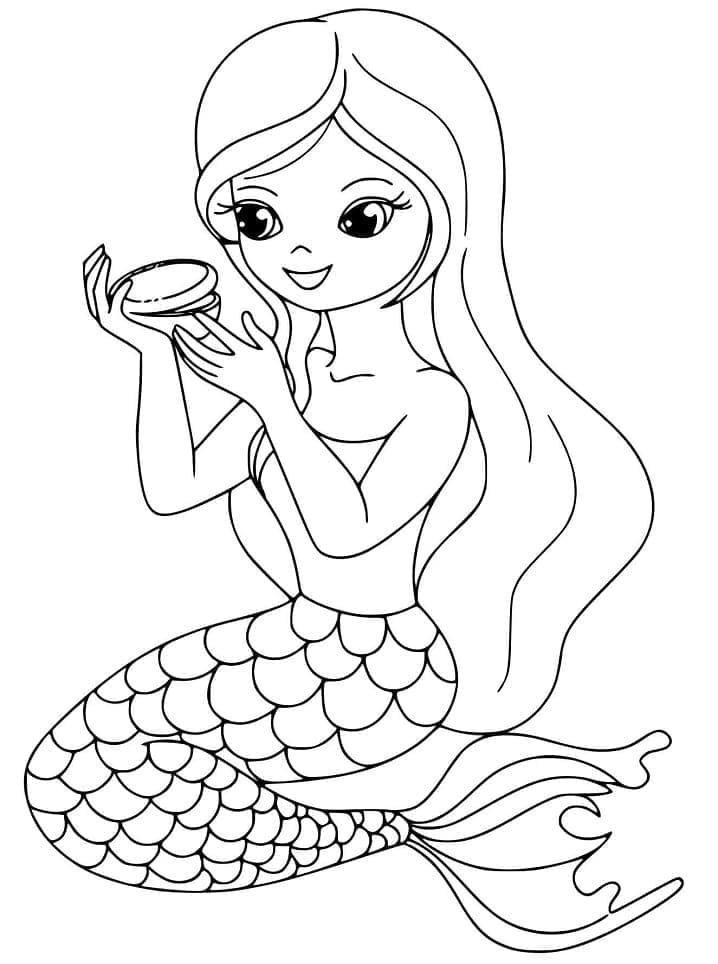 Desenho de Sereia Muito Fofa para Colorir
