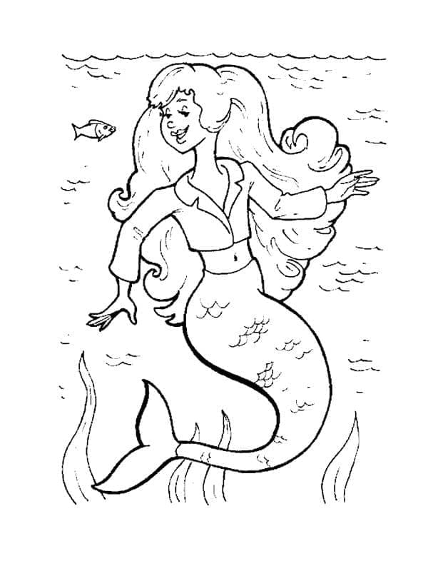 Desenho de Sereia Nadadora para Colorir