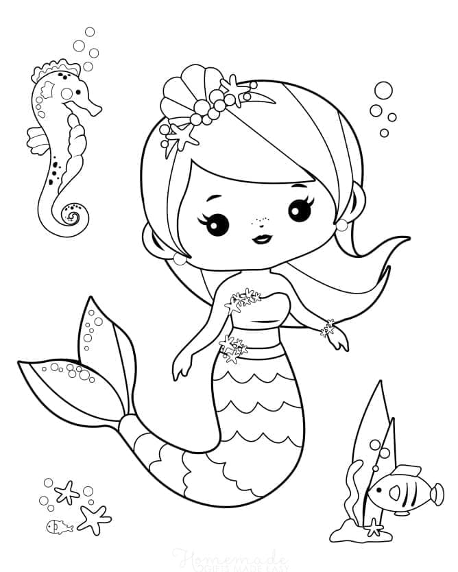 Desenho de Sereia Sorridente para Colorir