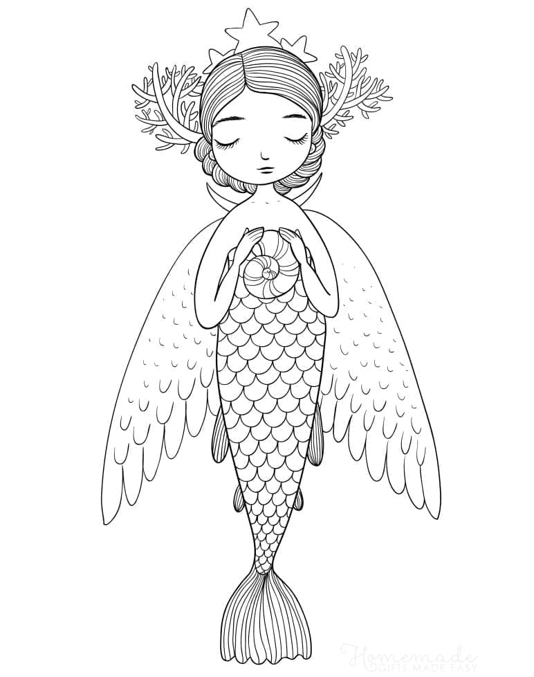 Desenho de Sereia com Asas para Colorir