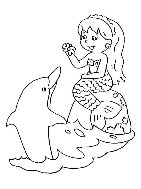 Desenho de Sereia e um Golfinho para Colorir
