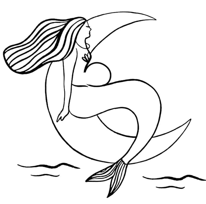 Desenho de Sereia na Lua para Colorir