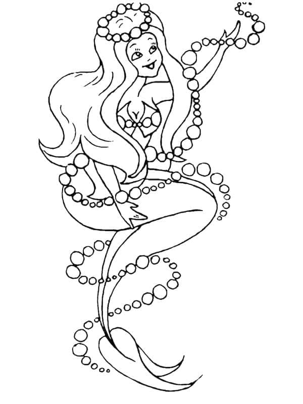 Desenho de uma Sereia Alegre para Colorir