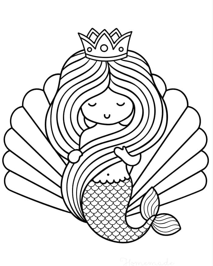 Desenho de uma Sereia Fofa para Colorir