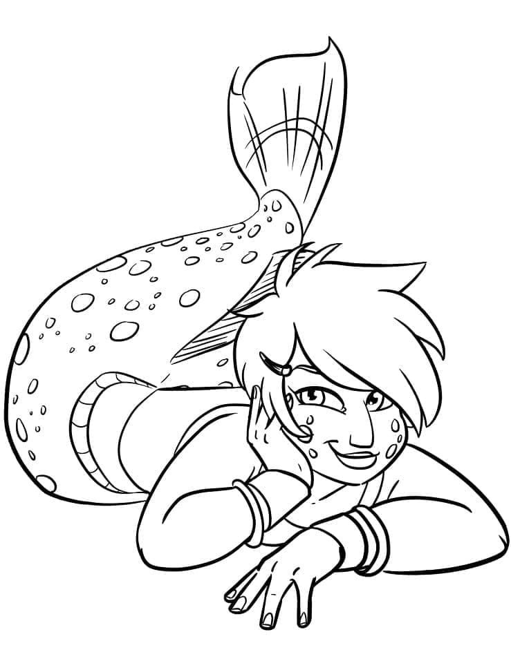 Desenho de uma Sereia Muito Feliz para Colorir