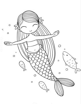Desenho de Uma Sereia Nadadora para Colorir