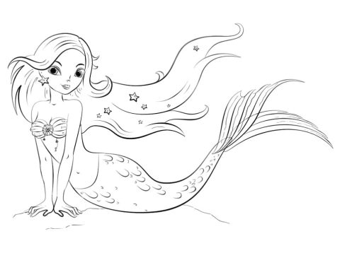 Desenho de Uma Sereia Sorridente para Colorir