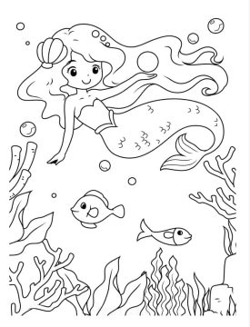 Desenho de Uma Sereia no Fundo do Mar para Colorir