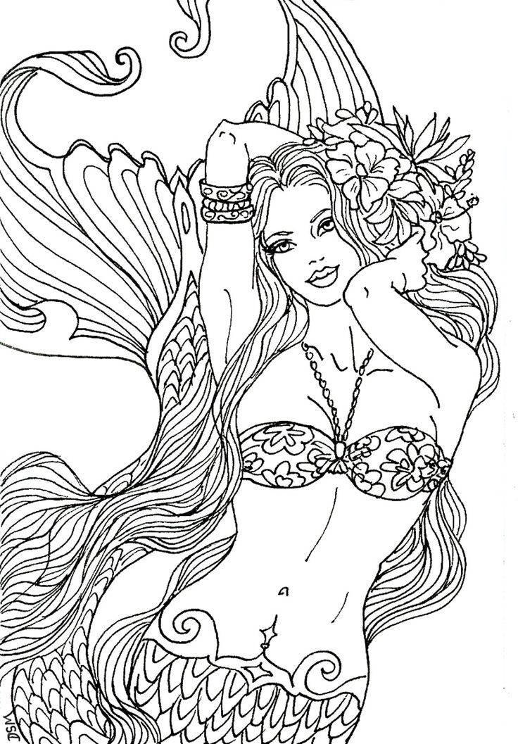 Desenho de Ilustração de Sereia para Pintar Grátis