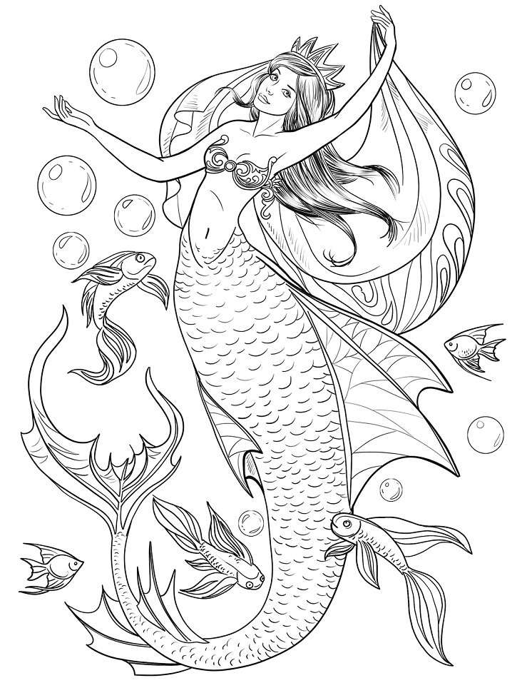 Desenho de Sereia Imprimivel para Imprimir e Colorir