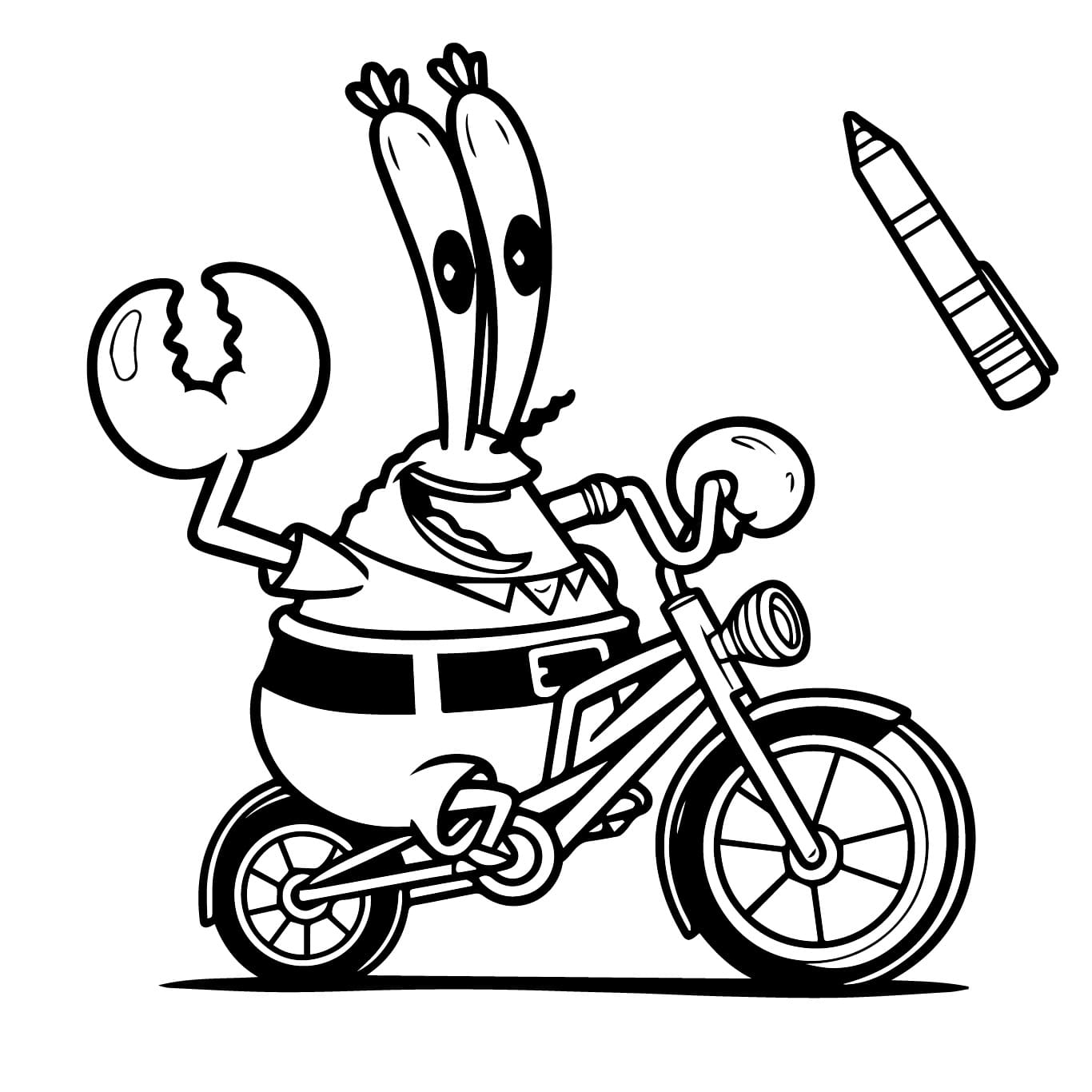 Desenho de Seu Sirigueijo Anda de Bicicleta para Colorir