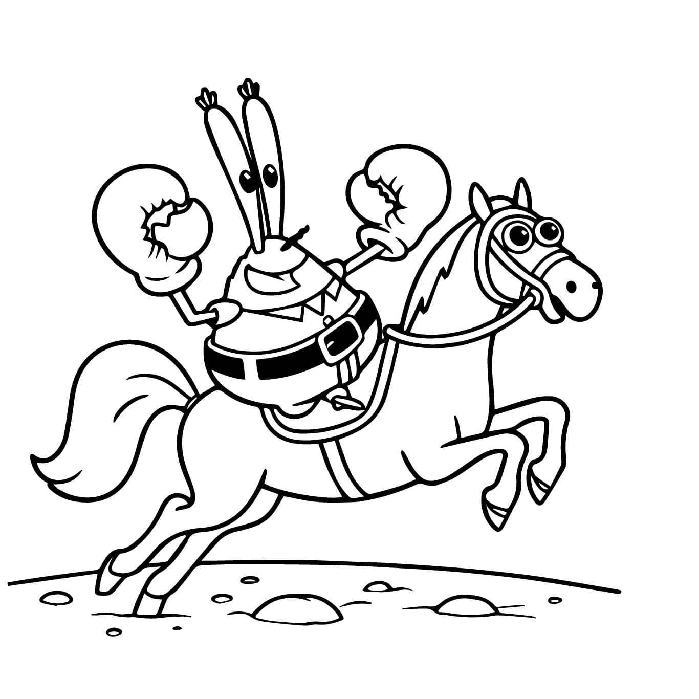 Desenho de Seu Sirigueijo Está Andando a Cavalo para Colorir
