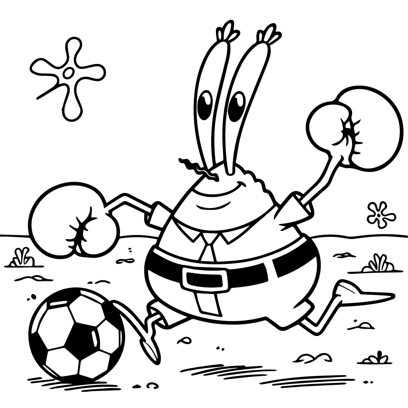 Desenho de Seu Sirigueijo Jogando Futebol para Colorir