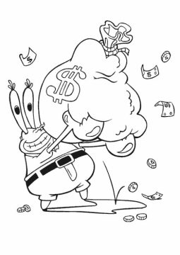 Desenho de Seu Sirigueijo Segurando Muito Dinheiro para Colorir