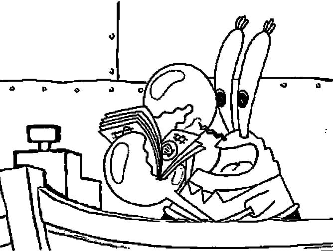 Desenho Pdf do Seu Sirigueijo Contando Dinheiro para Colorir