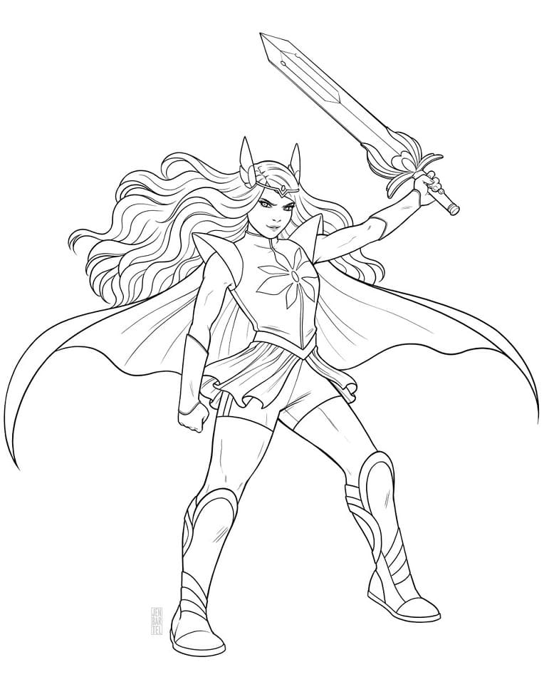 Desenho da She Ra Levantando Espada para Colorir