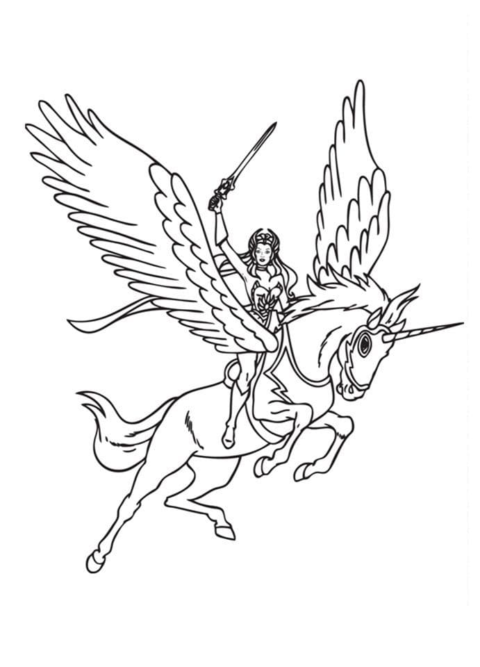 Desenho da She Ra Voando em Seu Alicornio para Colorir
