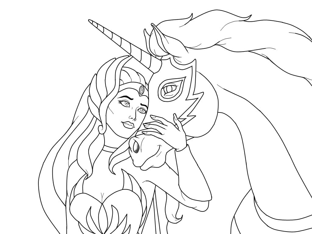 Desenho de She-Ra e Seu Amigo Unicórnio para Colorir