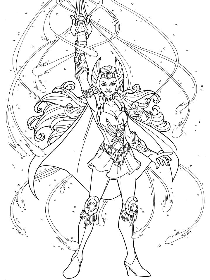 Desenho Imprimivel da Princesa She-Ra para Pintar com Tinta Guache