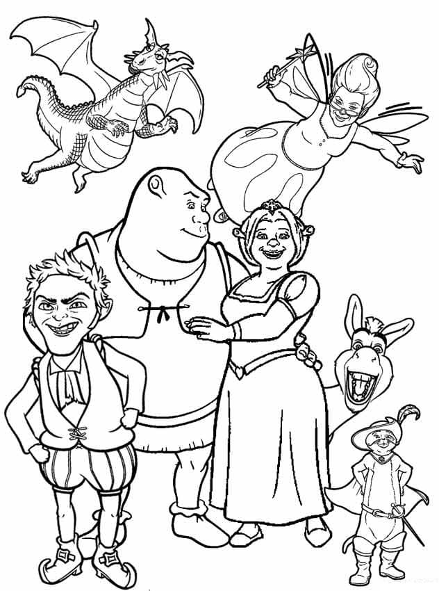 Desenho de Shrek e Amigos para Colorir e Baixar Pdf