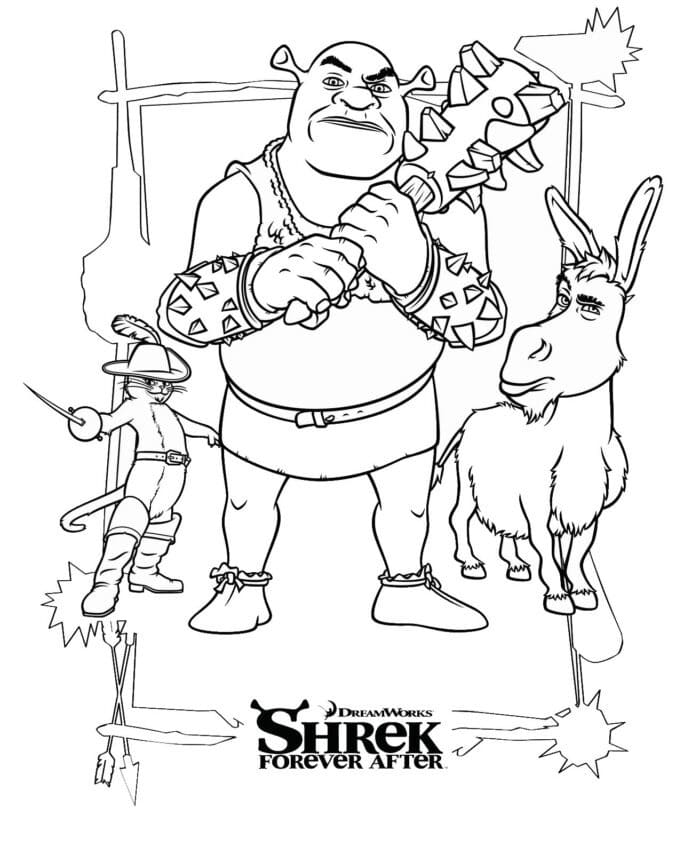 Desenho de Shrek e Amigos para Colorir Imprimivel