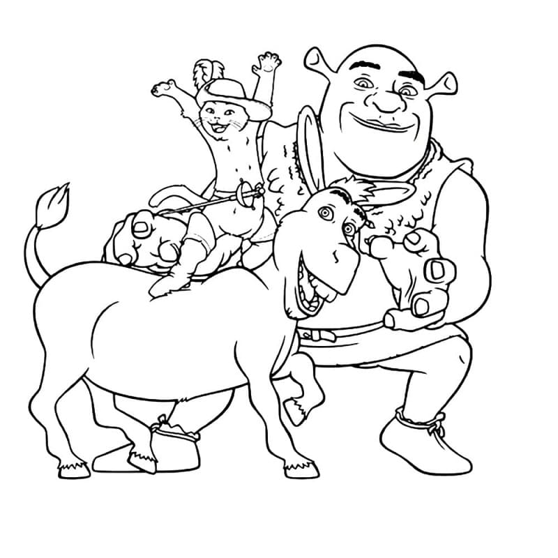 Desenho de Shrek e Amigos para Imprimir e Colorir