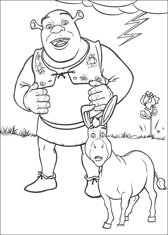 Desenho de Shrek e Burro para Colorir com Giz de Cera