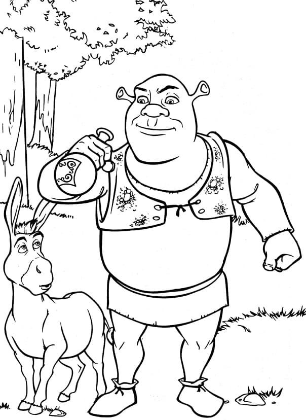 Desenho de Shrek e Burro para Colorir e Baixar Pdf