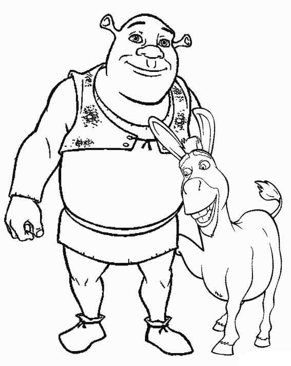 Desenho de Shrek e Burro para Colorir Pdf