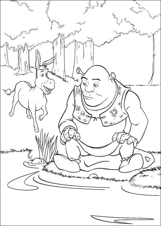 Desenho de Shrek e Burro para Imprimir e Colorir