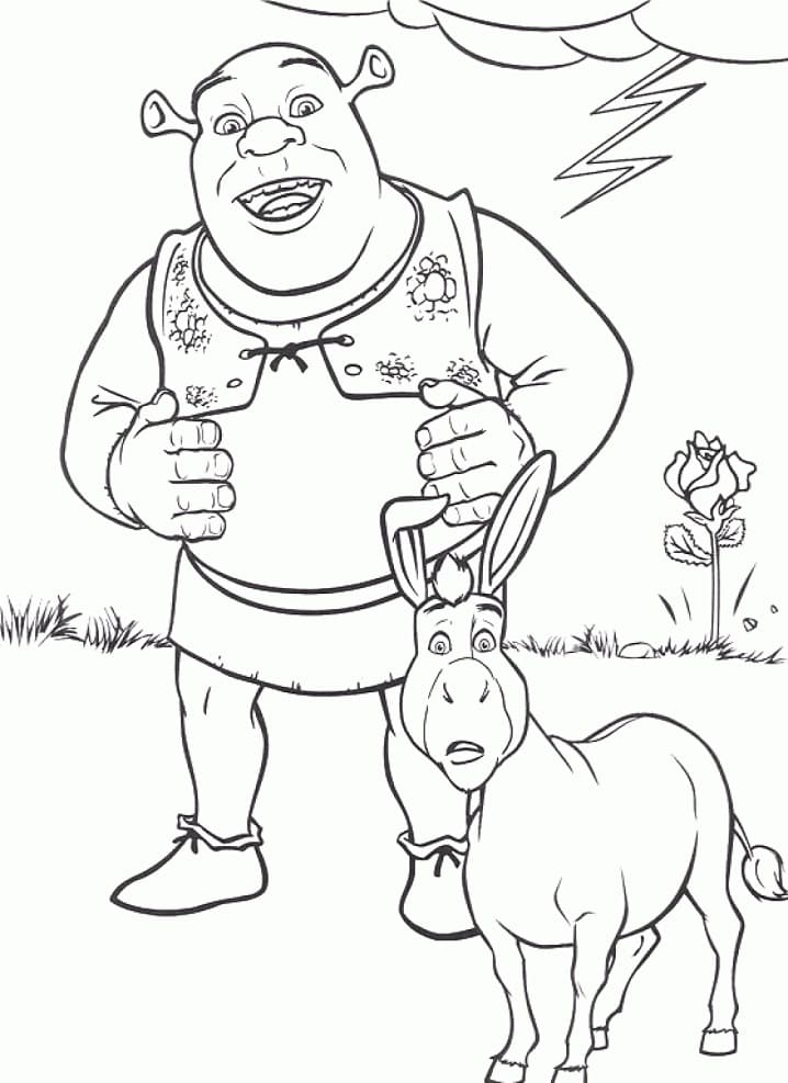 Desenho de Shrek e Burro para Imprimir Imprimivel