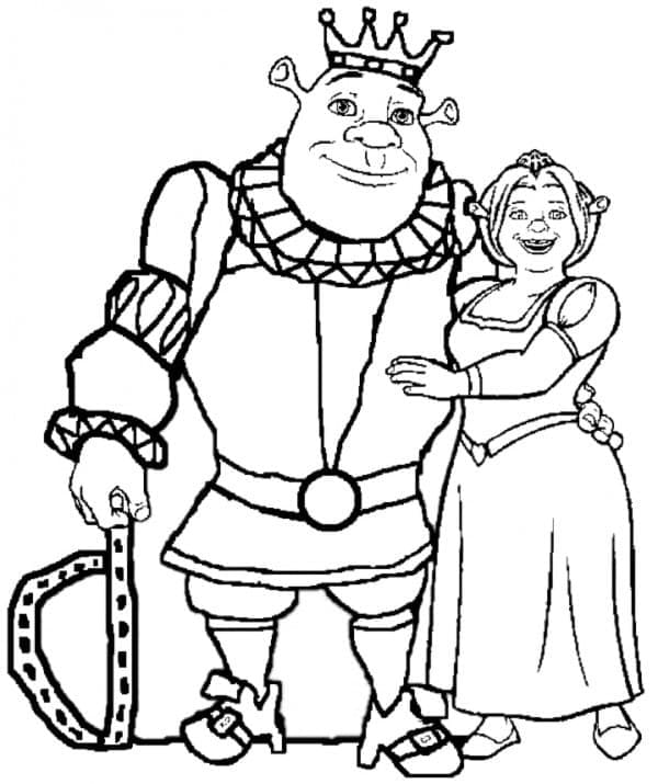 Desenho de Shrek e Fiona para Colorir com Giz de Cera