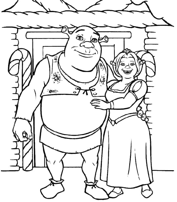 Desenho de Shrek e Fiona para Colorir Imprimivel