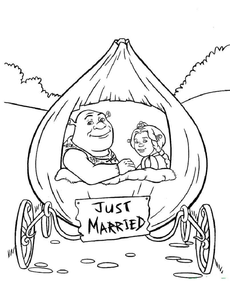Desenho de Shrek e Fiona para Colorir Pdf