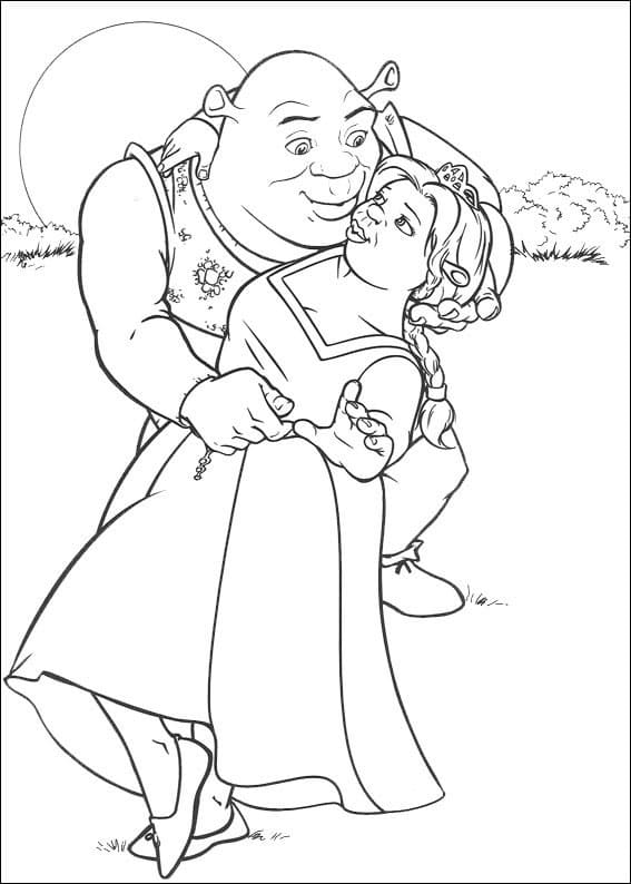 Desenho de Shrek e Fiona para Imprimir e Colorir