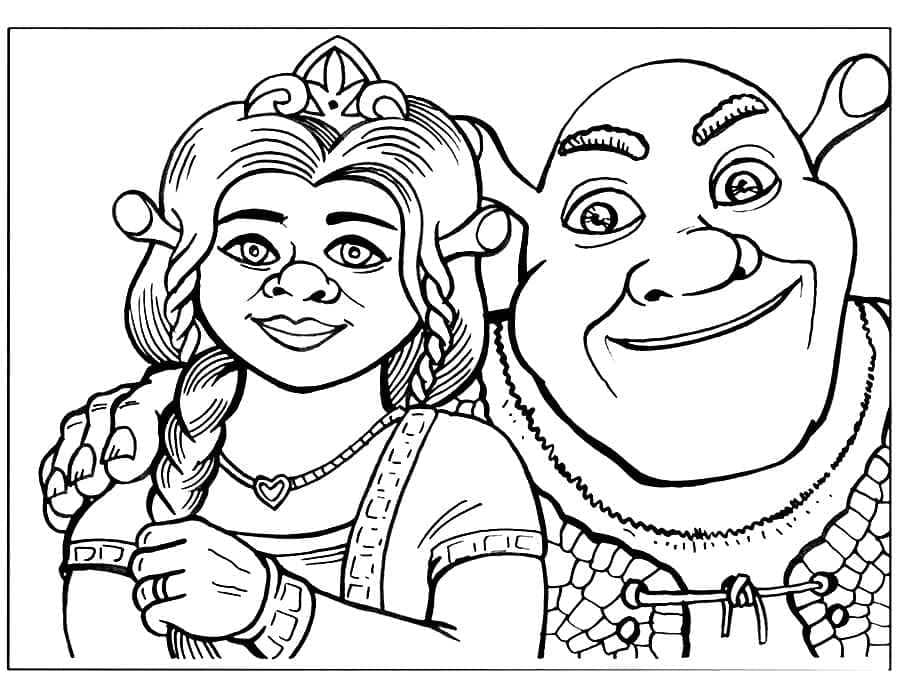 Desenho de Shrek e Fiona para Imprimir em Pdf
