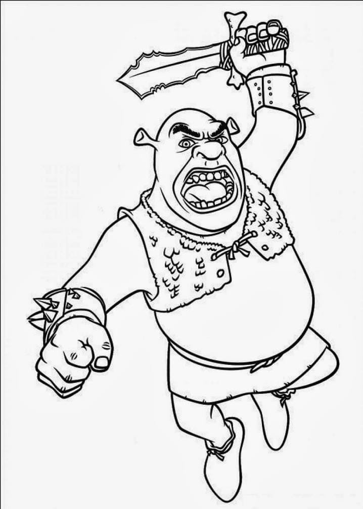 Desenho de Shrek Segurando uma Espada para Colorir