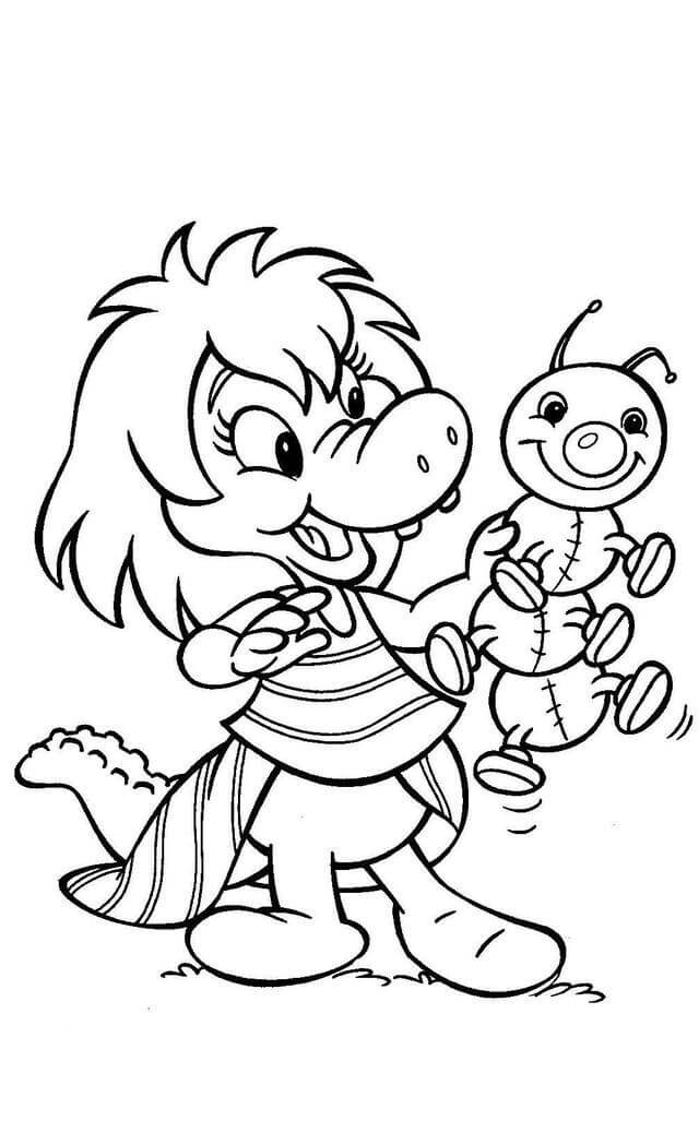 Desenho de Cuca Brincando com Minhoca Imprimivel para Colorir
