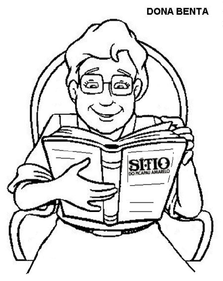 Desenho de Dona Benta Lendo Livro Download para Colorir