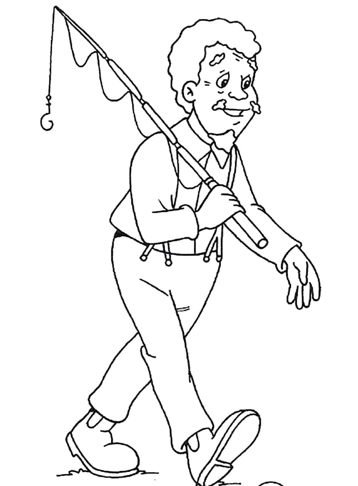 Desenho do Tio Barnabé com Vará de Pescar para Colorir