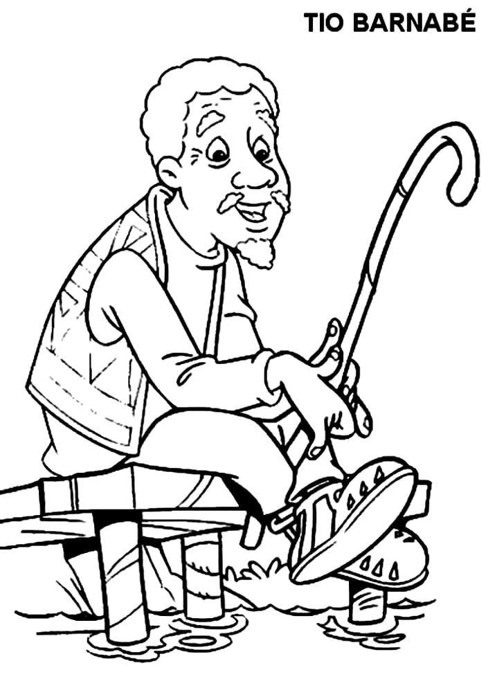 Desenho Pdf do Tio Barnabé Pescando para Colorir