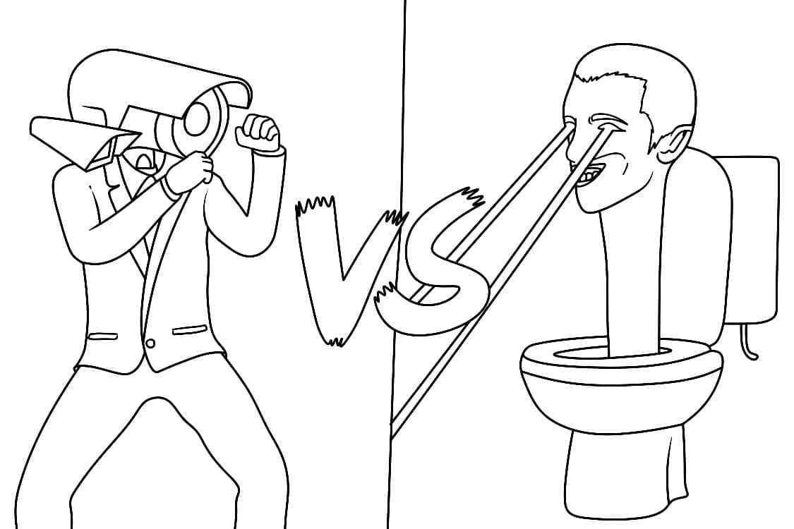 Desenho de Cameraman Vs Skibidi Toilet para Colorir