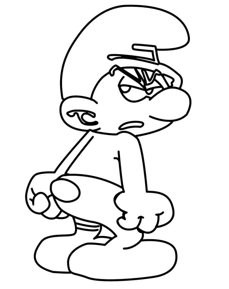 Desenho de Smurf Ranzinza para Pintar com Lápis de Cor