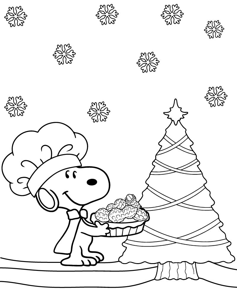 Desenho Snoopy Cozinhando Biscoitos de Natal para Colorir